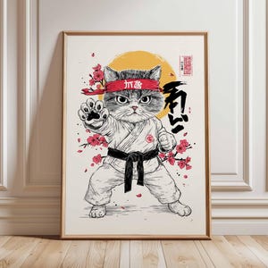 Karate Katze Poster, Lustige Martial Arts Wandkunst, Japanischer Stil Druck