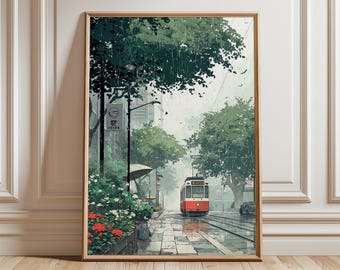 Poster Rainy Tokyo Night Street, impression d'art mural paysage urbain japonais néon
