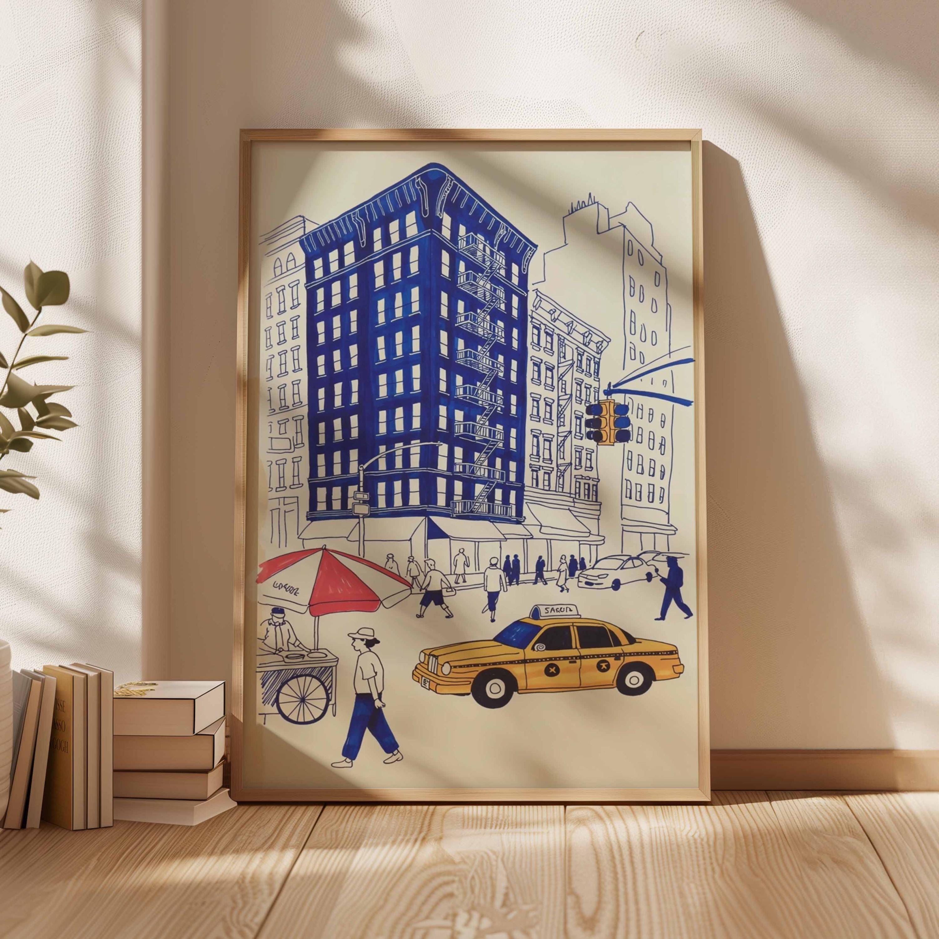 New York City Poster – Yellow Taxi Street Scene Wall Art, NYC