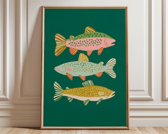 Colorful Fish Wall Art, Whimsical Ocean Poster, Modern Coastal Print for Beach House and Nautical Home Decor