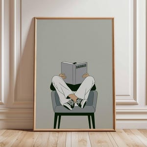 Bauhaus-poster – moderne minimalistische muurkunst, afbeelding lezen lezende man, interieur geïnspireerd op het midden van de eeuw, Bauhaus designkunstwerk
