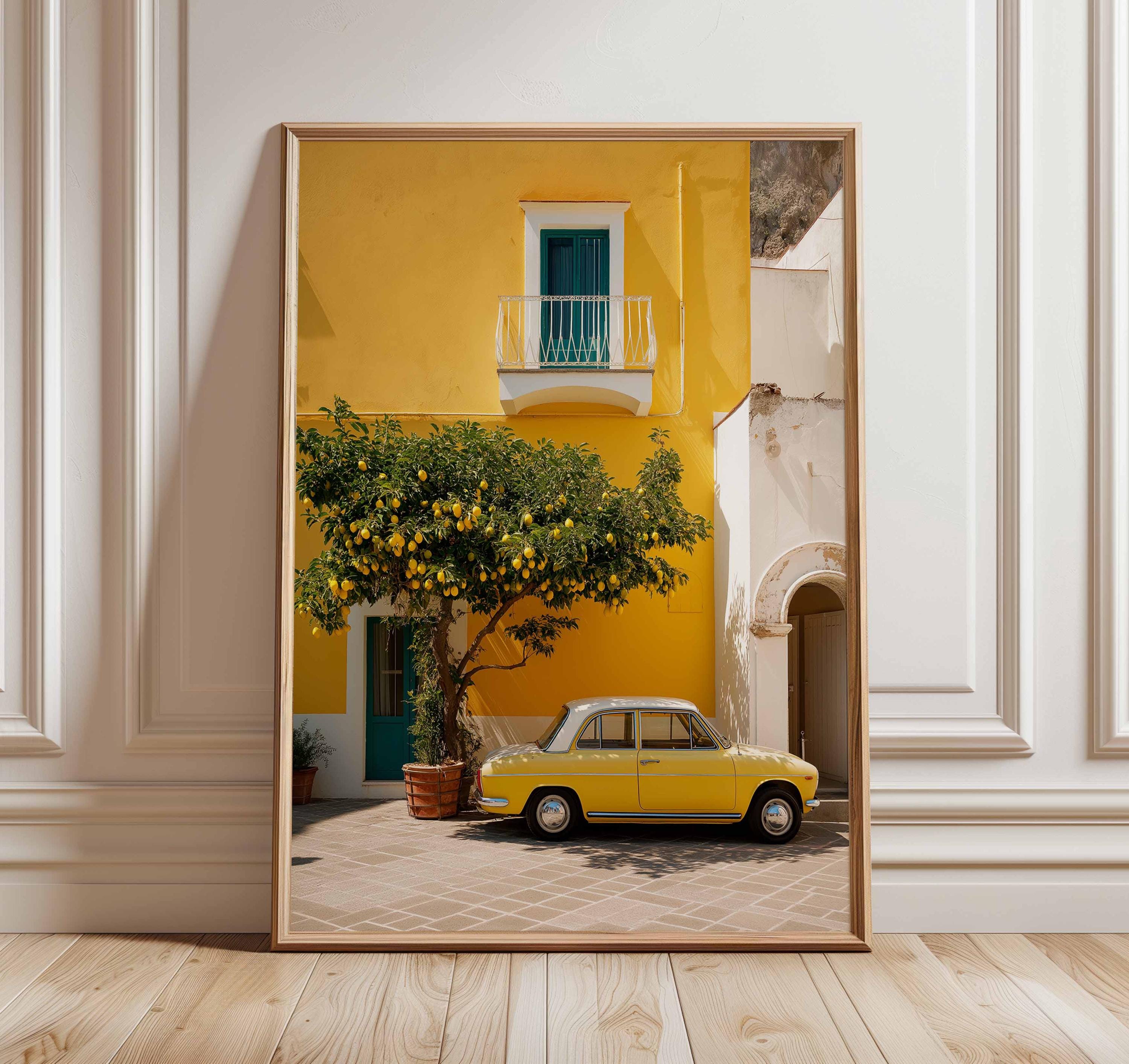 Mediterranean Lemon Tree Wall Art Print Vintage Car Poster Italian