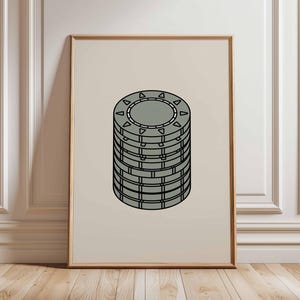 Poker Chips Poster, Casino Wall Art, Minimalist Gambling Print, Retro Mid Century Modern Decor, Card Game Artwork