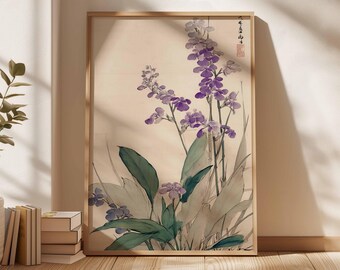 Japanese Orchid Wall Art, Purple Botanical Print Poster