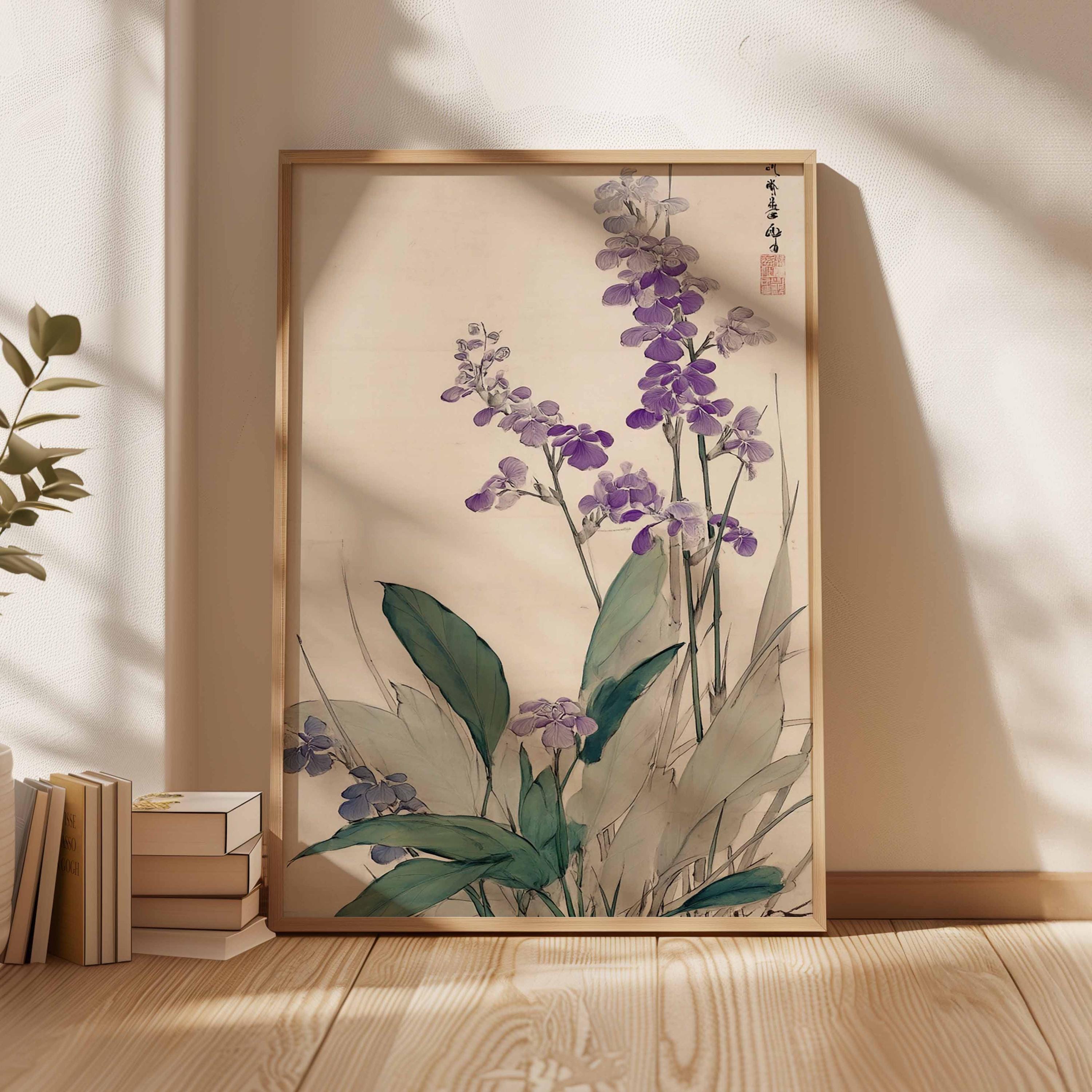 Japanese Orchid Wall Art, Purple Botanical Print Poster