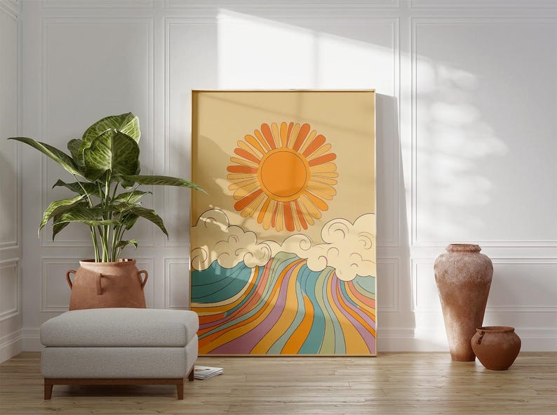Psychedelic Sun Rays Retro Mushroom Landscape Poster Print | Psychedelic Sun Rays Wall Art ...