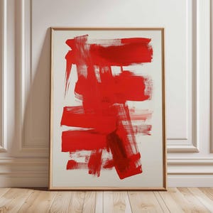 Affiche abstraite coup de pinceau rouge, impression d'art rouge vif, décoration murale moderne, peinture minimaliste, art contemporain pour la maison, grande impression coup de pinceau