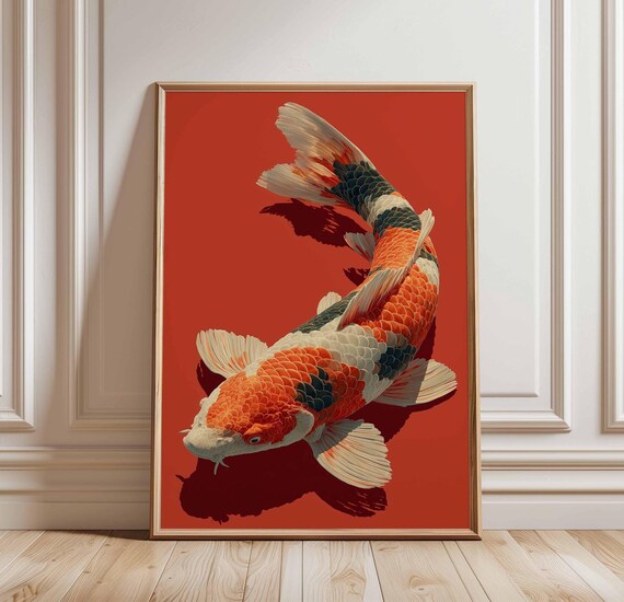 Toile Abstraite Japonaise Koi – Affiche Murale Moderne Poisson Koi Tendance – 50x70 Cm Sans Cadre Pour Salon