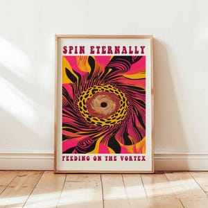 Psychedelische Vortex-poster, eeuwig draaien muurkunst, trippy abstracte werveling print, gedurfd optisch decor, ingelijste retro Psy Art