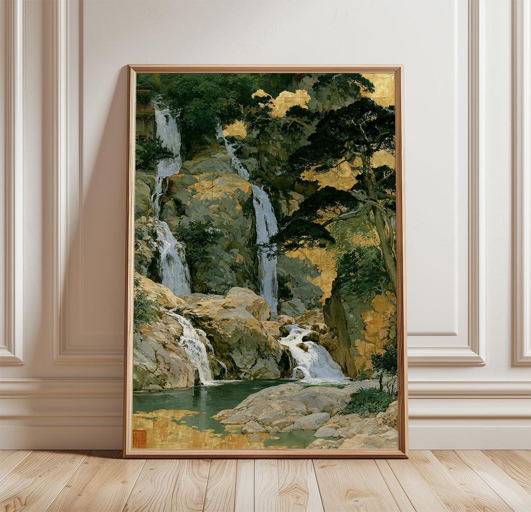Japanese Waterfall Poster, Zen Landscape Print, Nature Wall Art - Etsy