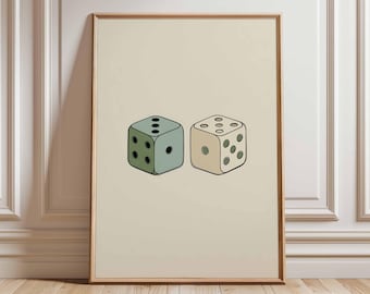 Dice Poster, Retro Casino Wall Art Print, Vintage Gambling Artwork, Minimalist Game Room Decor, Mid Century Modern Dice Illustration