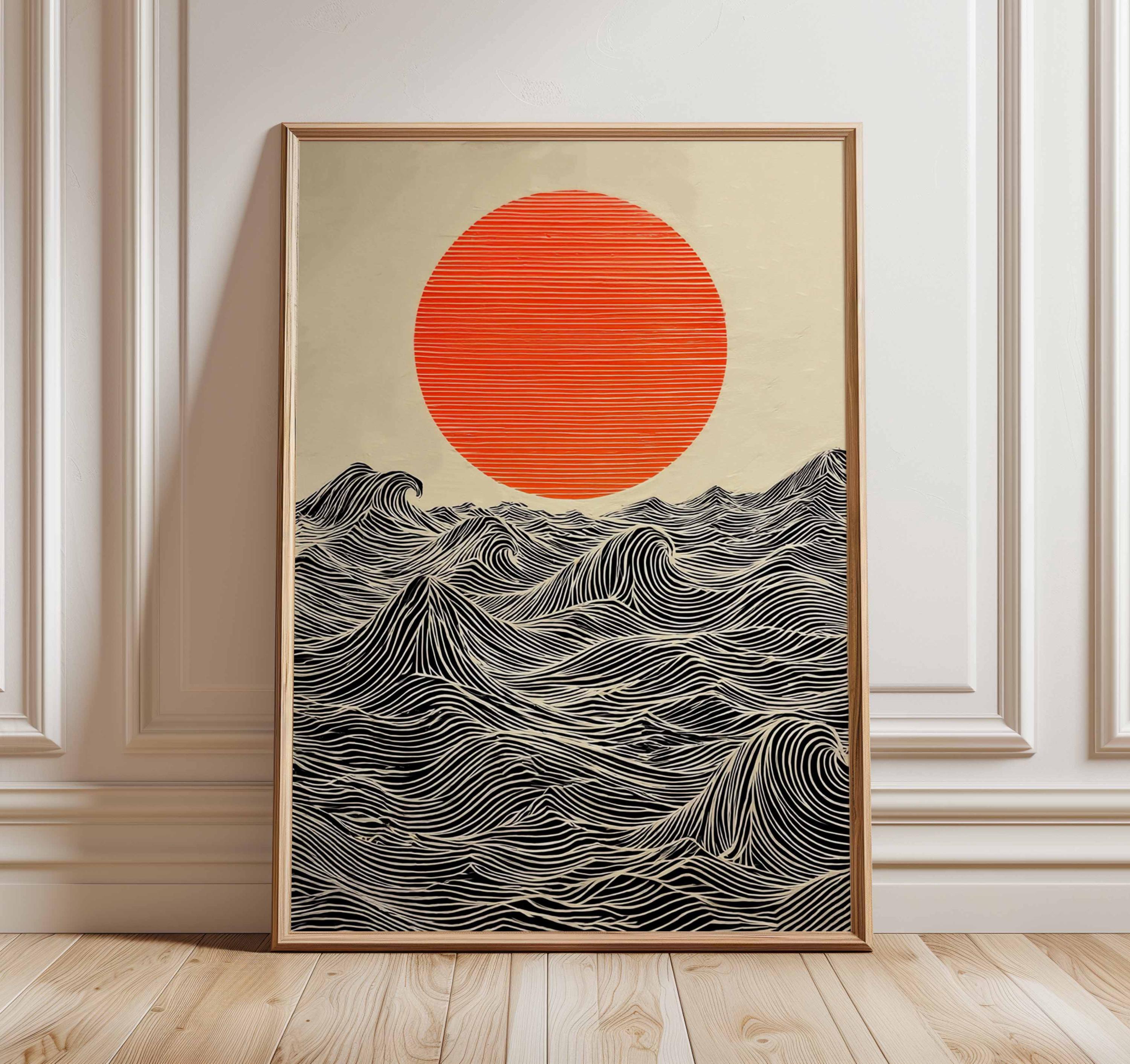 Sun and Waves Wall Art Print – Modern Minimalist Ocean Poster
