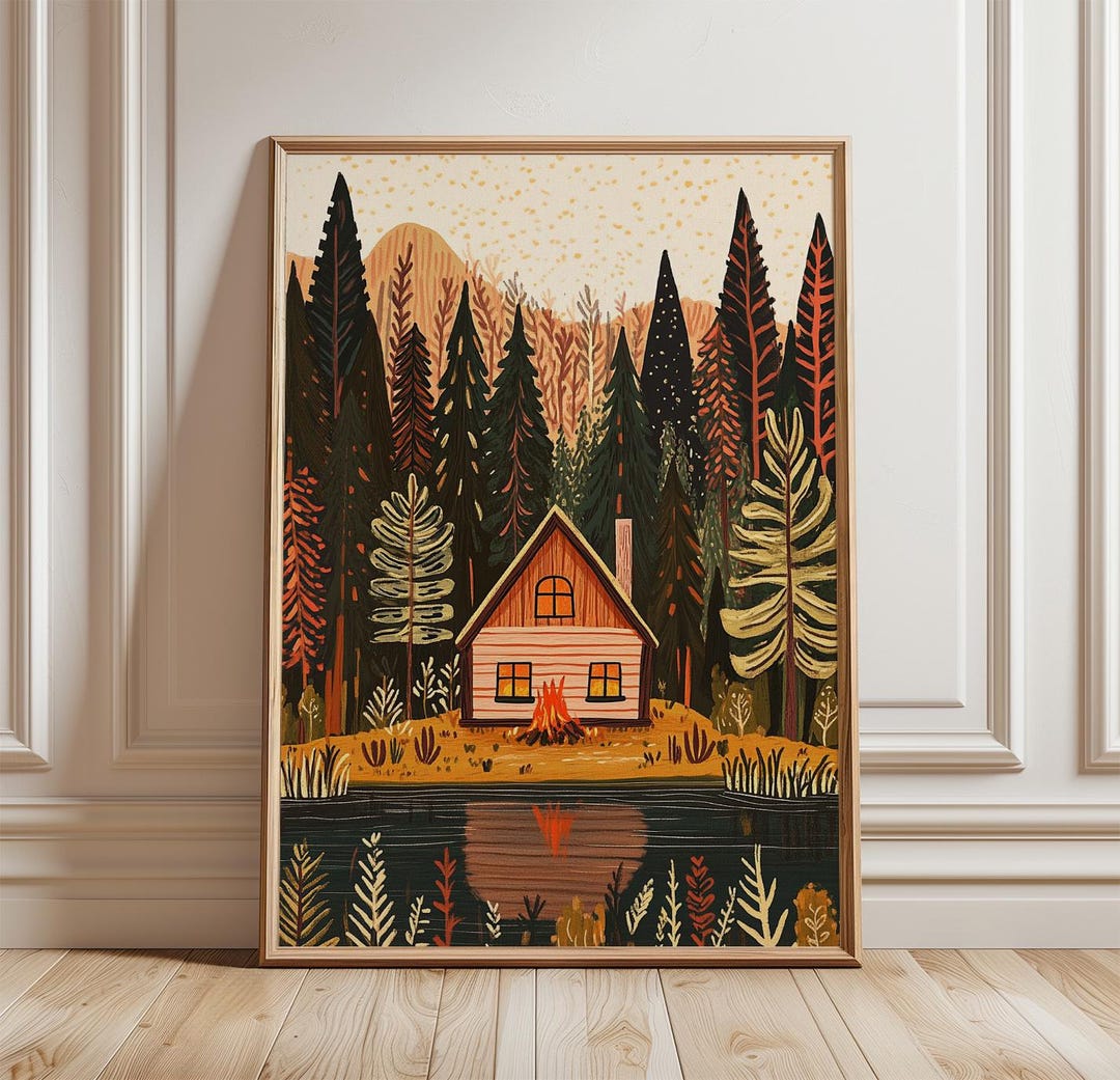 Forest Cabin Poster | Cozy Woodland Wall Art | Rustic Nature ...