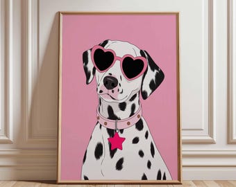 Dalmatian Dog Poster, Cute Pop Art Dog Wall Print, Pink Girl