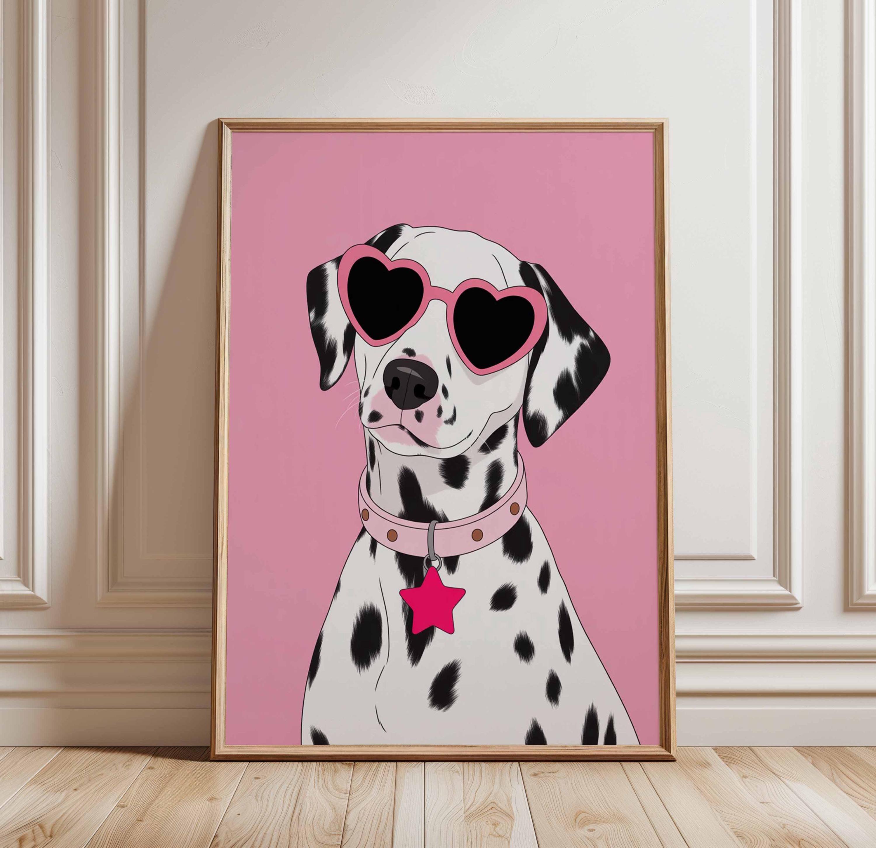Dalmatian Dog Poster, Cute Pop Art Dog Wall Print, Pink Girl