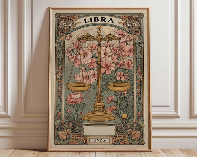 Libra Zodiac Poster, Astrology Wall Art Print, Vintage Horoscope Artwork, Libra Star Sign Decor, Celestial Mystical Zodiac Gift