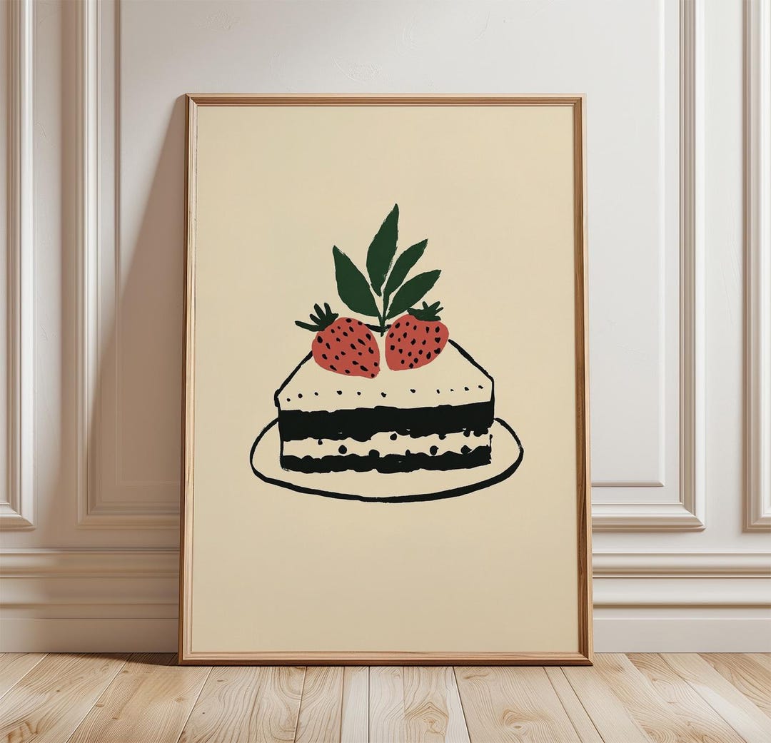 Strawberry Cake Poster | Dessert Wall Art | Kitchen Print | Cute Food ...