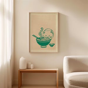 Ramen Cat Poster, Japanese Food Print, Minimal Kitchen Wall Art image 4