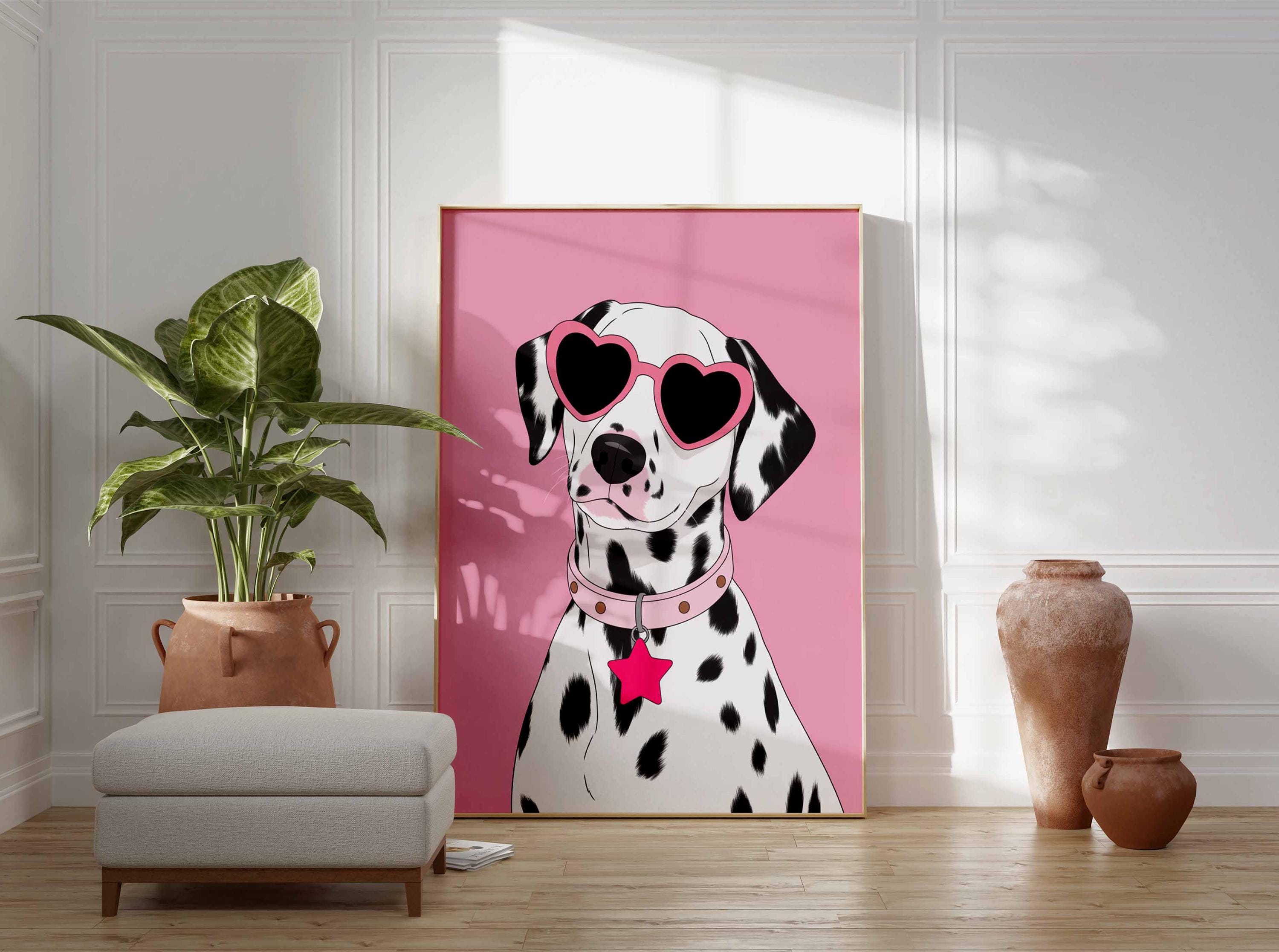Dalmatian Dog Poster, Cute Pop Art Dog Wall Print, Pink Girl