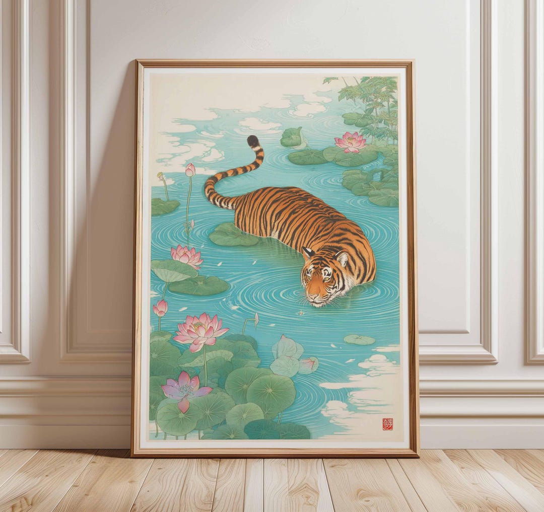 Tiger Wall Art Print – Japanese Style Poster, Exotic Animal Artwork ...