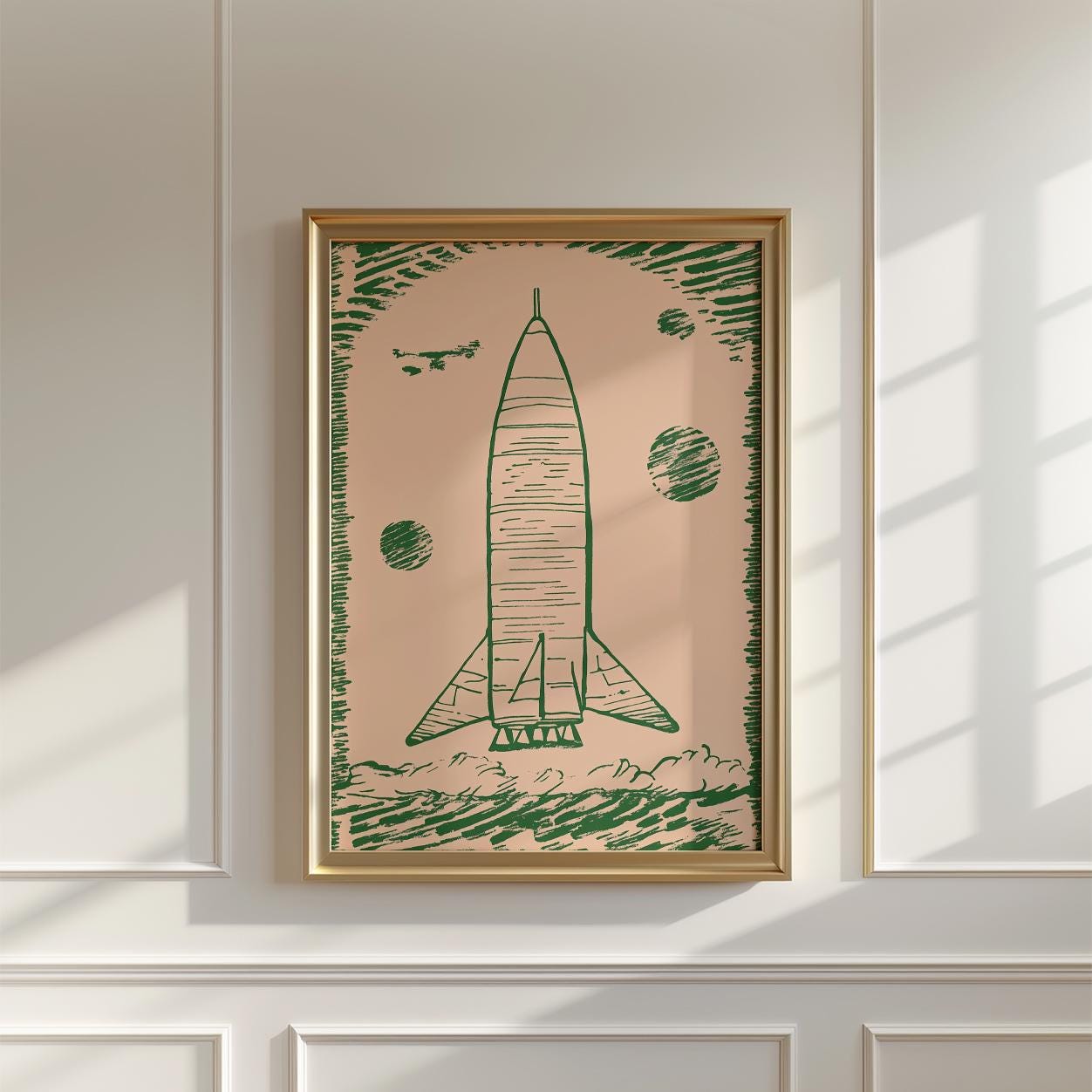 Vintage Rocket Poster, Space Shuttle Illustration Wall Art Print, Retro ...