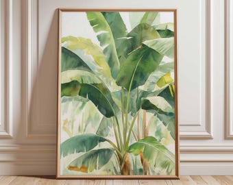 Arte murale con foglie di banano / Poster botanico tropicale / Stampa con piante verdi / Opera d'arte ispirata alla giungla / Arredamento moderno con motivi naturali / Poster con foglie di palma