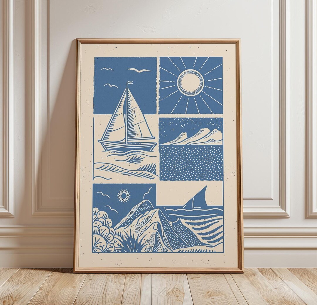 Coastal Collage Poster | Mediterranean Sea Landscape Art - Etsy