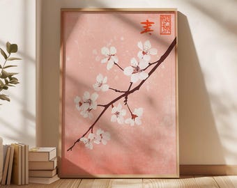 Cherry Blossom Wall Art, Japanese Sakura Poster, Pink Floral Print