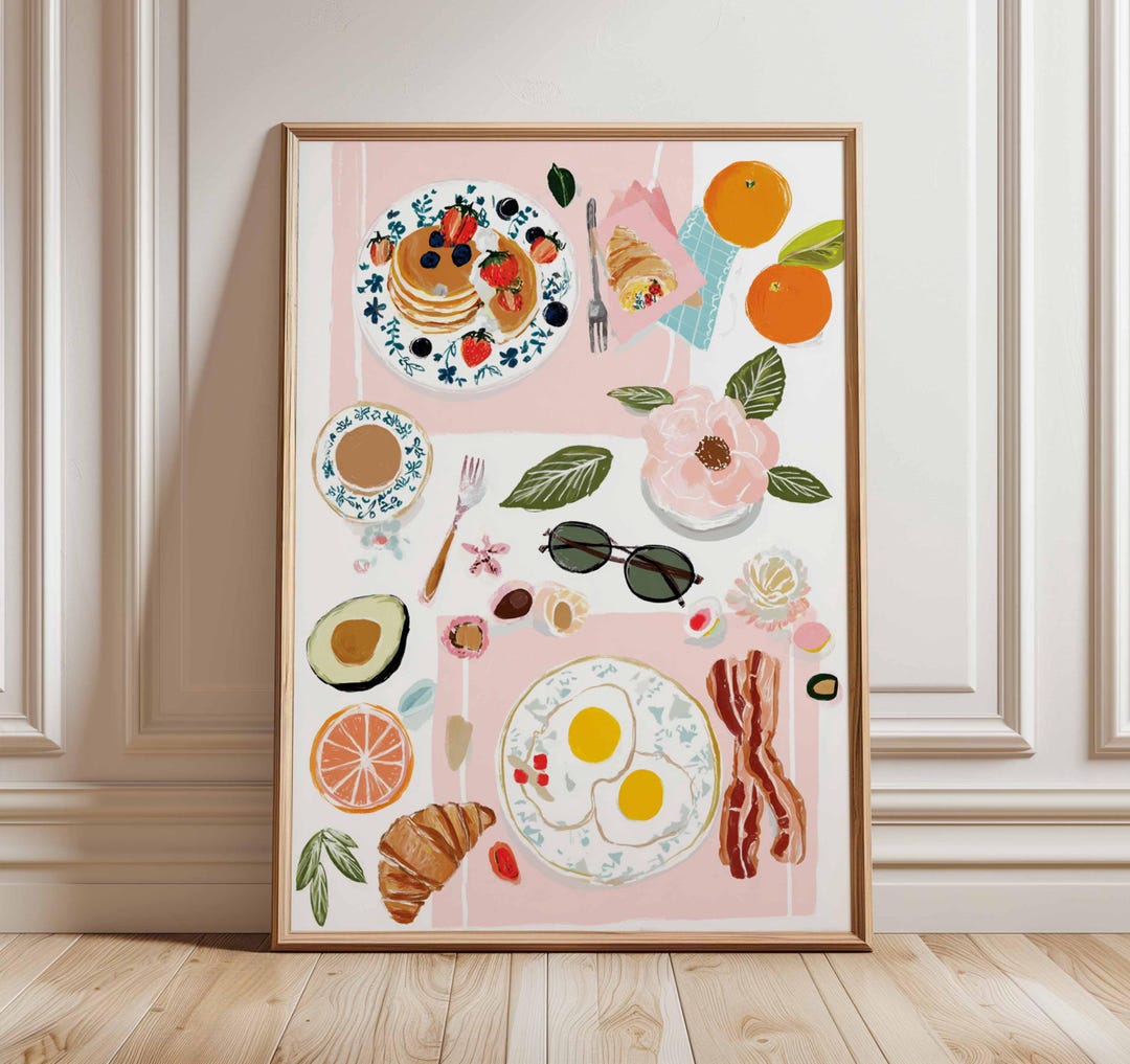 Breakfast Print Breakfast Table Poster, Modern Kitchen Wall Art, Colorful Food ...