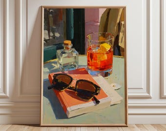Negroni Still Life Poster, Modern Painterly Art Print, Cocktail Bar Wall Art Decor