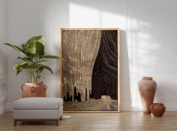 Cave Woodcut Poster Print, Dark Surreal Landscape Wall Art
