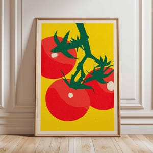 Impression d&#39;art mural tomate affiche de cuisine Pop Art rétro Illustration de légumes rouge jaune audacieux oeuvre d&#39;art moderne produit du marché frais déco