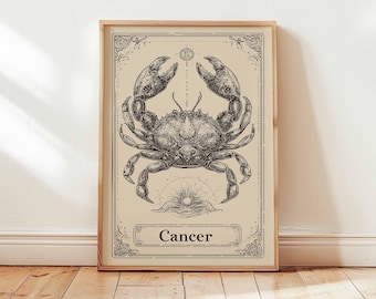 Krebs Sternzeichen Poster, Astrologie Krabbe Wand Kunst Druck, Horoskop Konstellation Dekor, mystische himmlische Illustration