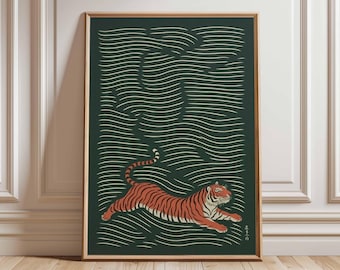 Japanese Tiger Poster – Vintage Asian Wall Art Print, Traditional