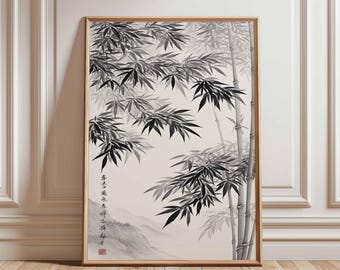 竹 — 日本の色紙に描かれた墨絵、禅アート、風水アート - Etsy 日本