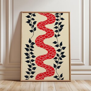 Rött ormmönster, poster, japansk stil, minimalistiskt tryck
