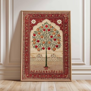Persian Pomegranate Tree Poster, Middle Eastern Wall Art, Traditional Oriental Design Print, Islamic Geometric Home Decor, Cultural Art