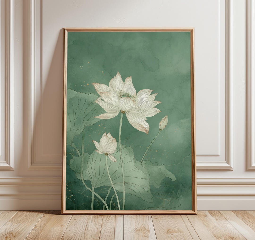 Lotus Flower Wall Art Print, Minimal Botanical Painting, Asian Zen ...