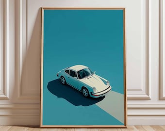 Poster di auto d'epoca, arte murale di auto retrò, stampa minimalista di auto sportive, illustrazione di auto vintage anni '80, decorazioni per auto con sfondo verde acqua
