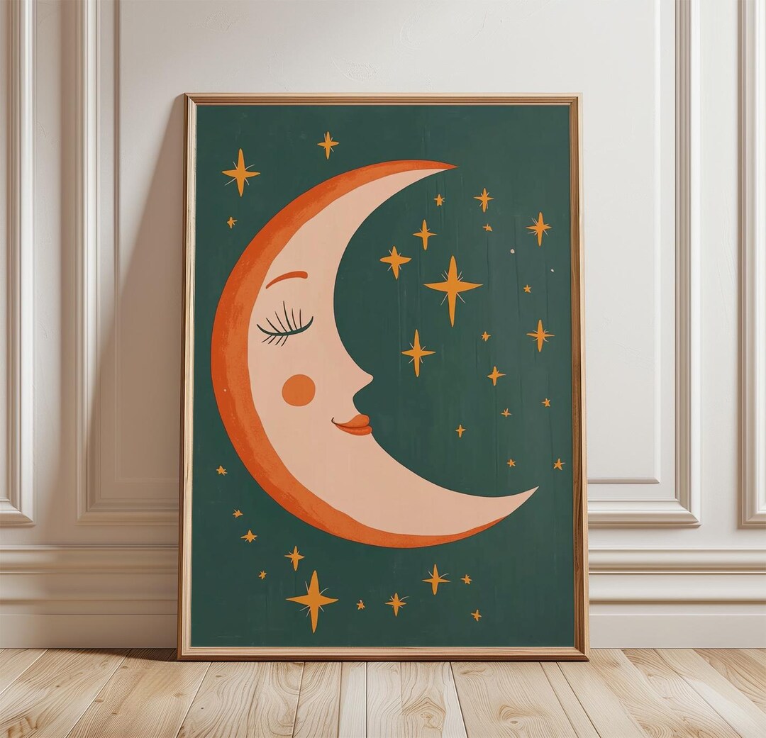 Crescent Moon Poster | Celestial Wall Art | Stars Night Sky Print ...