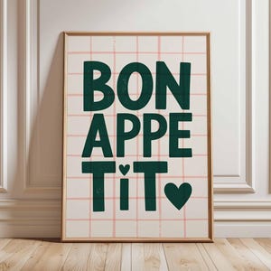 Bon Appetit Poster Typography Kitchen Wall Art French Quote Print Retro Style Food Decor Dining Room Artwork Modern Home Gift