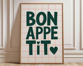 Bon Appetit Poster Typografie Küche Wandkunst Französisches Zitat Druck Retro Stil Essen Dekor Esszimmer Kunstwerk Modernes Geschenk