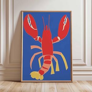 Lobster Wall Art, Nautical Kitchen Decor, Red Lobster Print, Coastal Art Poster, Beach House Wall Print, Bold Ocean Artwork, Unframed