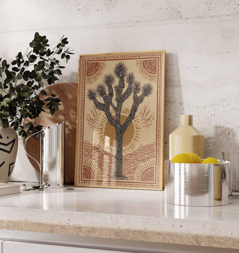 Joshua Tree Sunburst Poster, Boho Desert Wall Art, Vintage Western ...