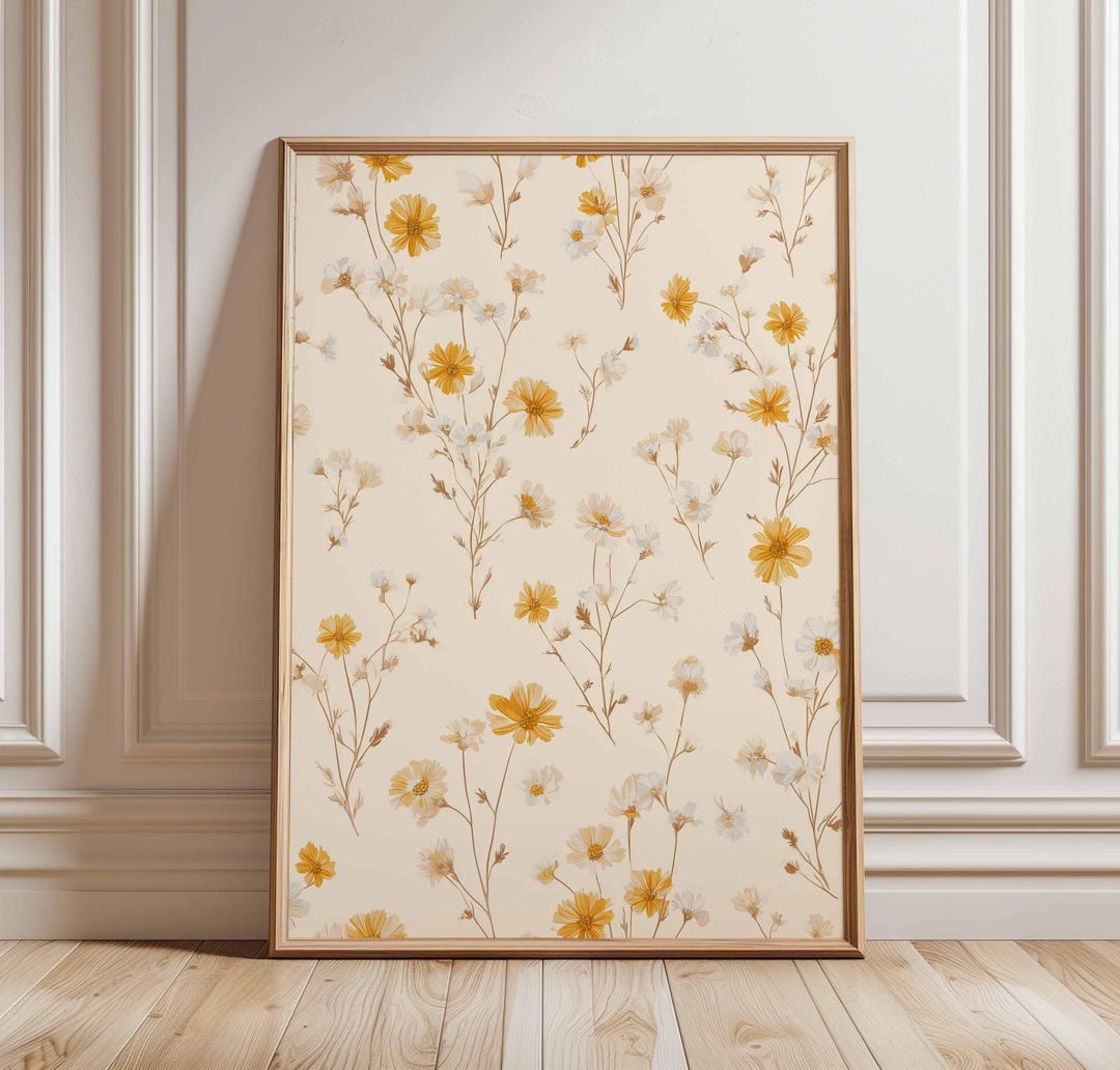 Yellow Wildflower Wall Art Print – Vintage Floral Botanical Poster ...