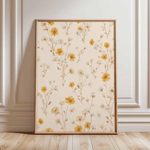 Yellow Wildflower Wall Art Print – Vintage Floral Botanical Poster, Cottagecore Flower Art for Bedroom, Soft Beige Spring Decor