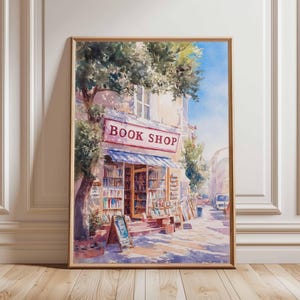 Bookshop Poster Print, Vintage Book Store Wall Art, Cozy Bookshop Watercolor Illustration, Literary Lover Decor, Quaint Bookstore Painting