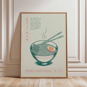 Japanese Ramen Noodle Poster – Retro Food Print, Asian Kitchen Wall Art, Minimal Line Drawing