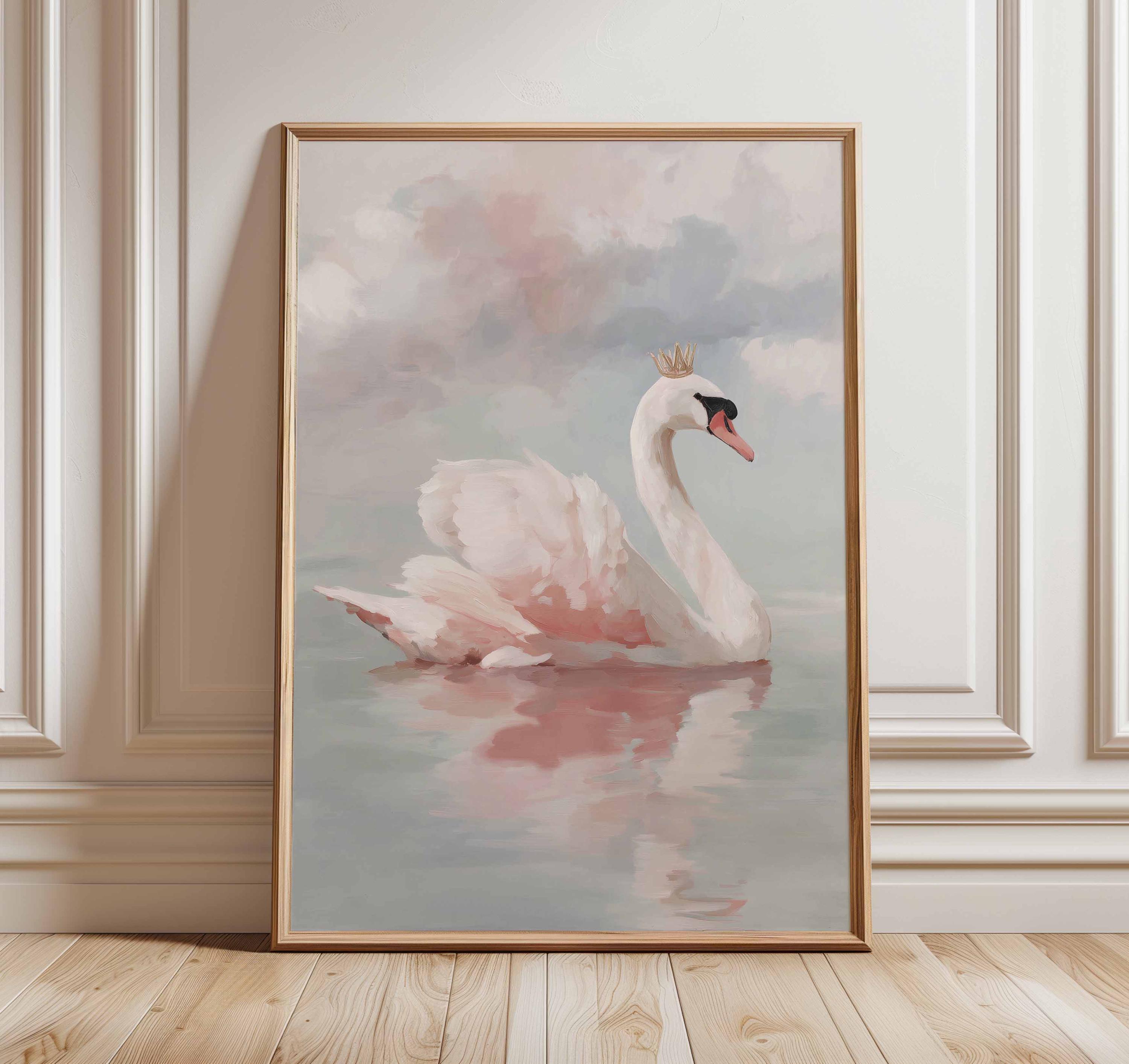 Swan Wall Art Print, Elegant Bird Poster, Pastel Watercolor Swan 