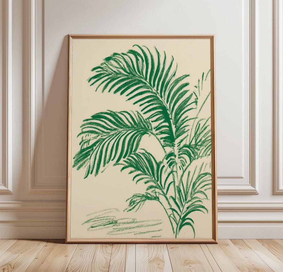Palm Leaf Poster | Tropical Botanical Wall Art | Green Minimal Plant ...